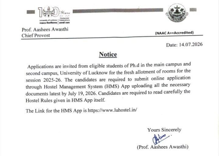 Lucknow University PhD Hostel 2026