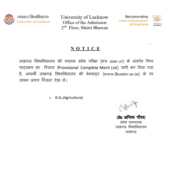 Lucknow University B.Sc. Agriculture Result 2026